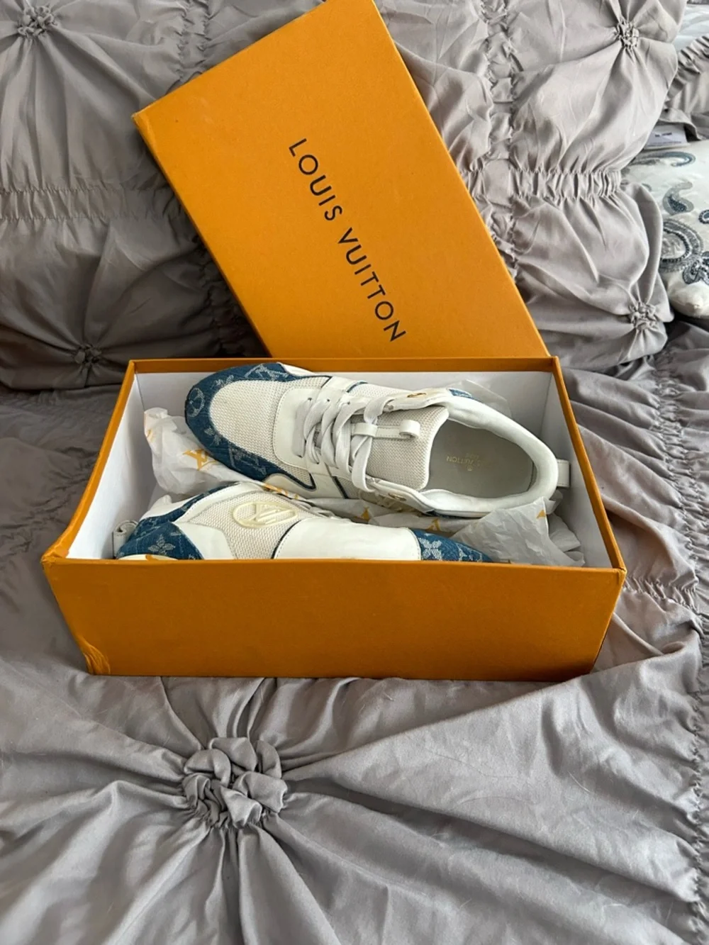 White and Blue Monogram Runway Sneaker